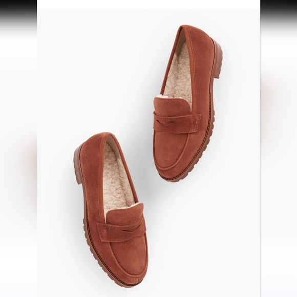 Talbots Shoes - Talbot's Cassidy Brown Suede Loafers with Shearling Lining- Size 7 M